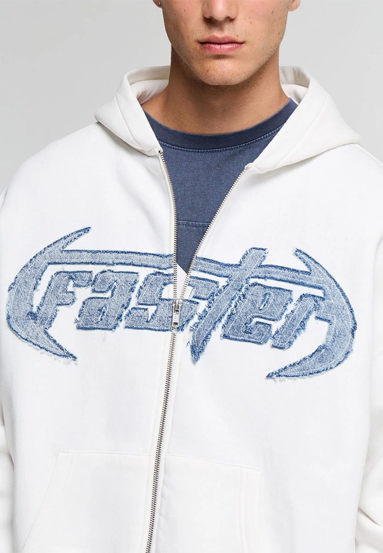 Men's "Faster" embroidered patch Boxy zip-up Hoodie