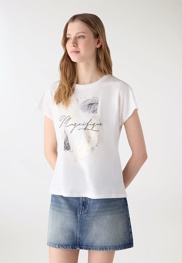 Women's "Magnifique" Feather Rolled-Sleeve Tee