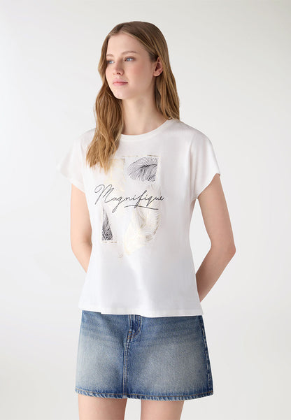 Women's "Magnifique" Feather Rolled-Sleeve Tee