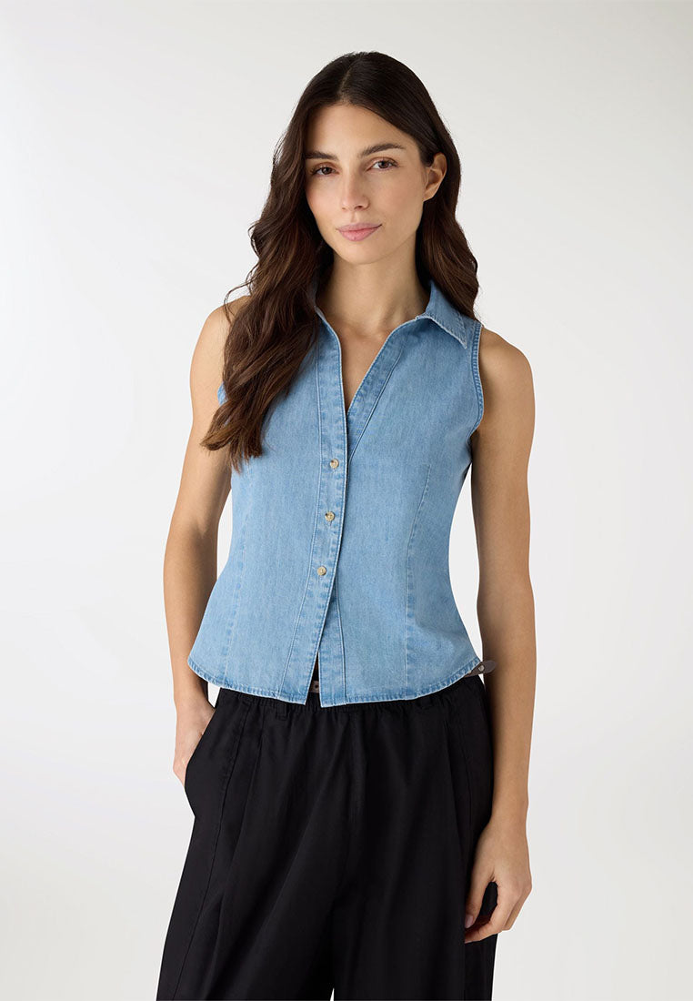 Women's Sleeveless Button-Down Denim Vest