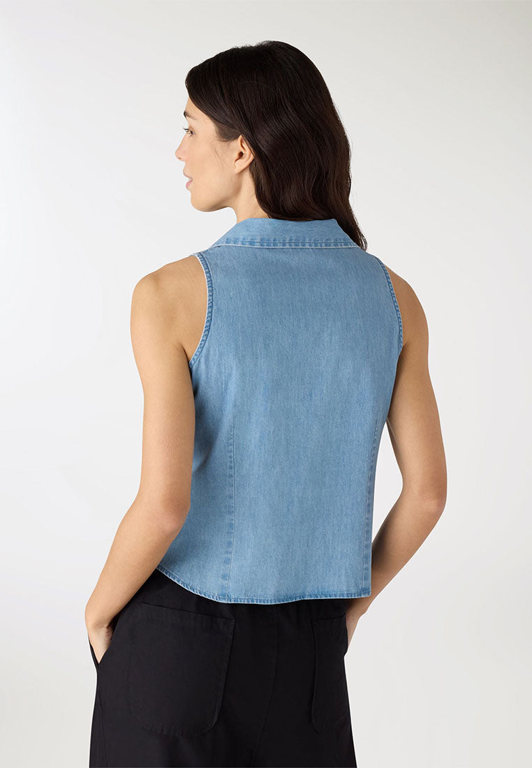 Women's Sleeveless Button-Down Denim Vest
