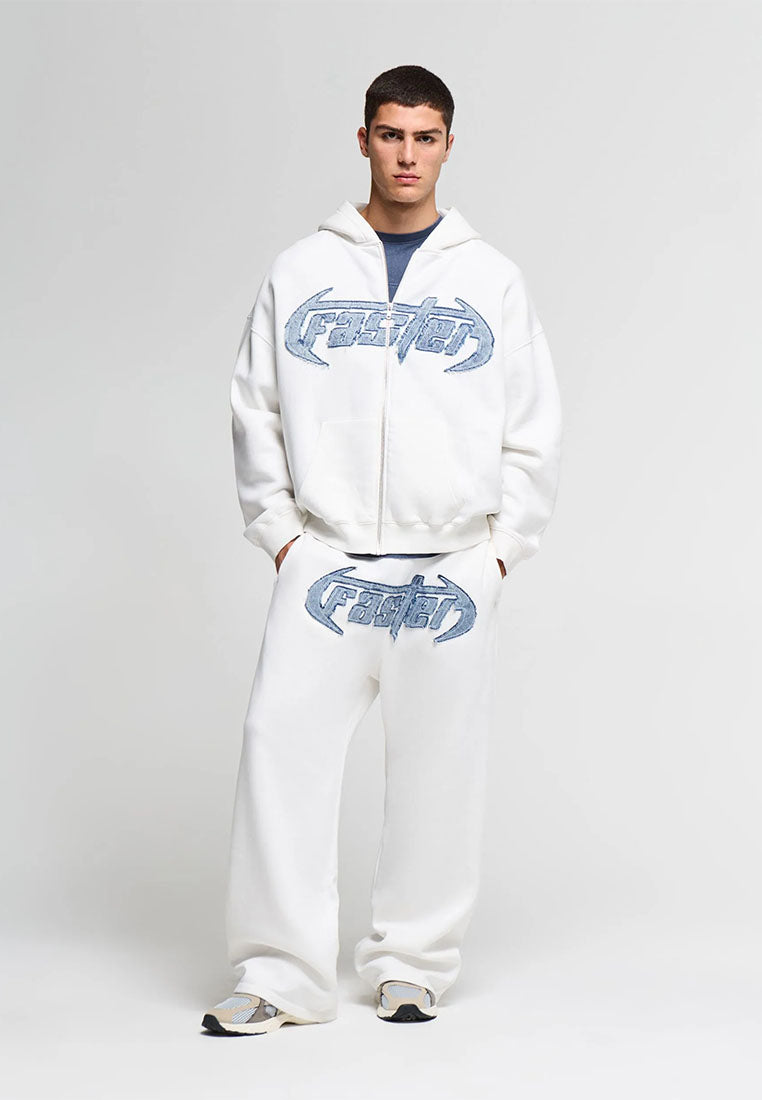 Men's "Faster" embroidered patch Boxy zip-up Hoodie