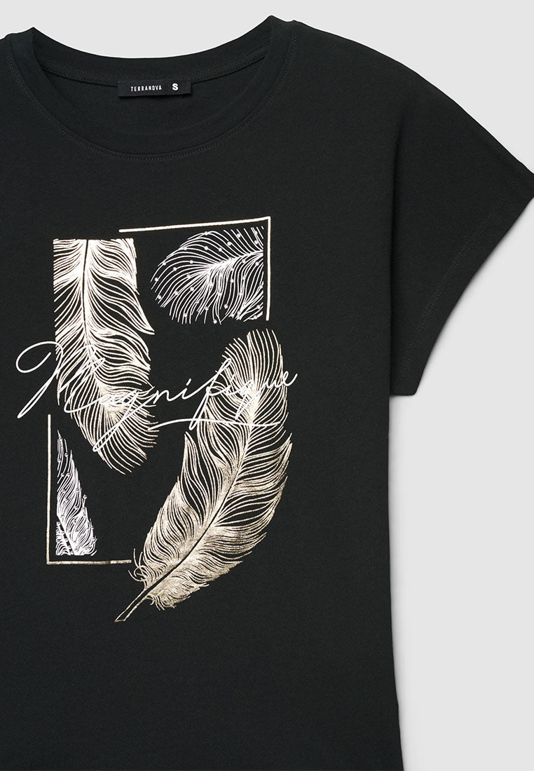 Women's "Magnifique" Feather Rolled-Sleeve Tee