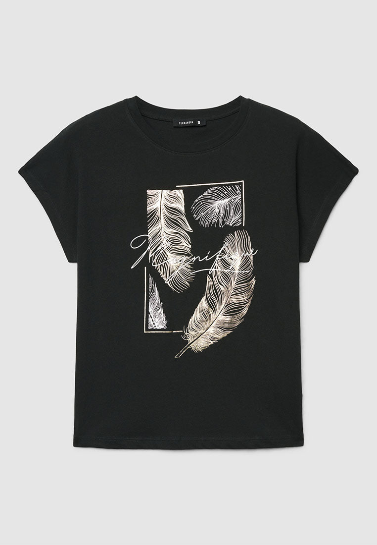 Women's "Magnifique" Feather Rolled-Sleeve Tee