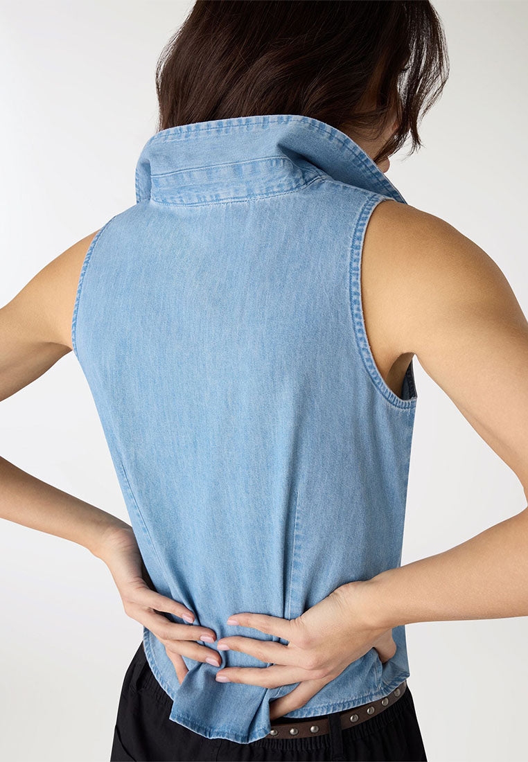 Women's Sleeveless Button-Down Denim Vest