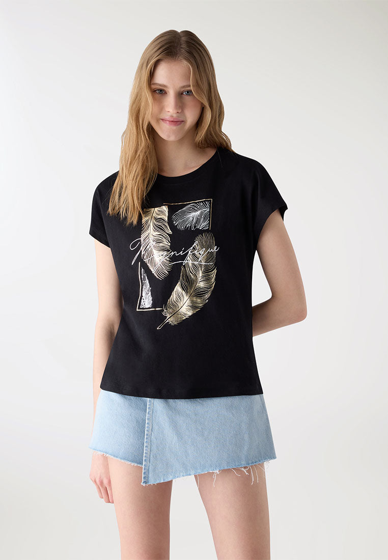 Women's "Magnifique" Feather Rolled-Sleeve Tee