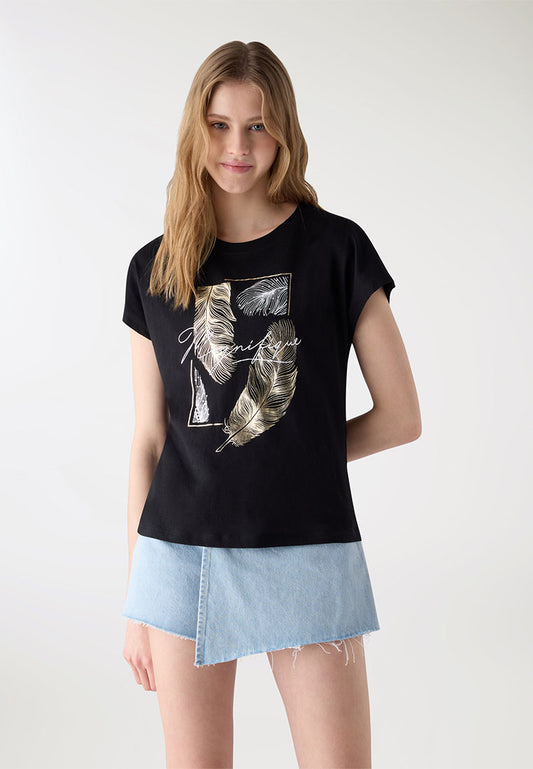 Women's "Magnifique" Feather Rolled-Sleeve Tee