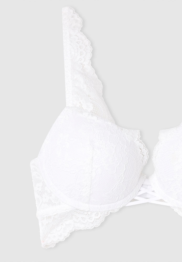 Women's Lace Front Cross Detail Push-Up Bra