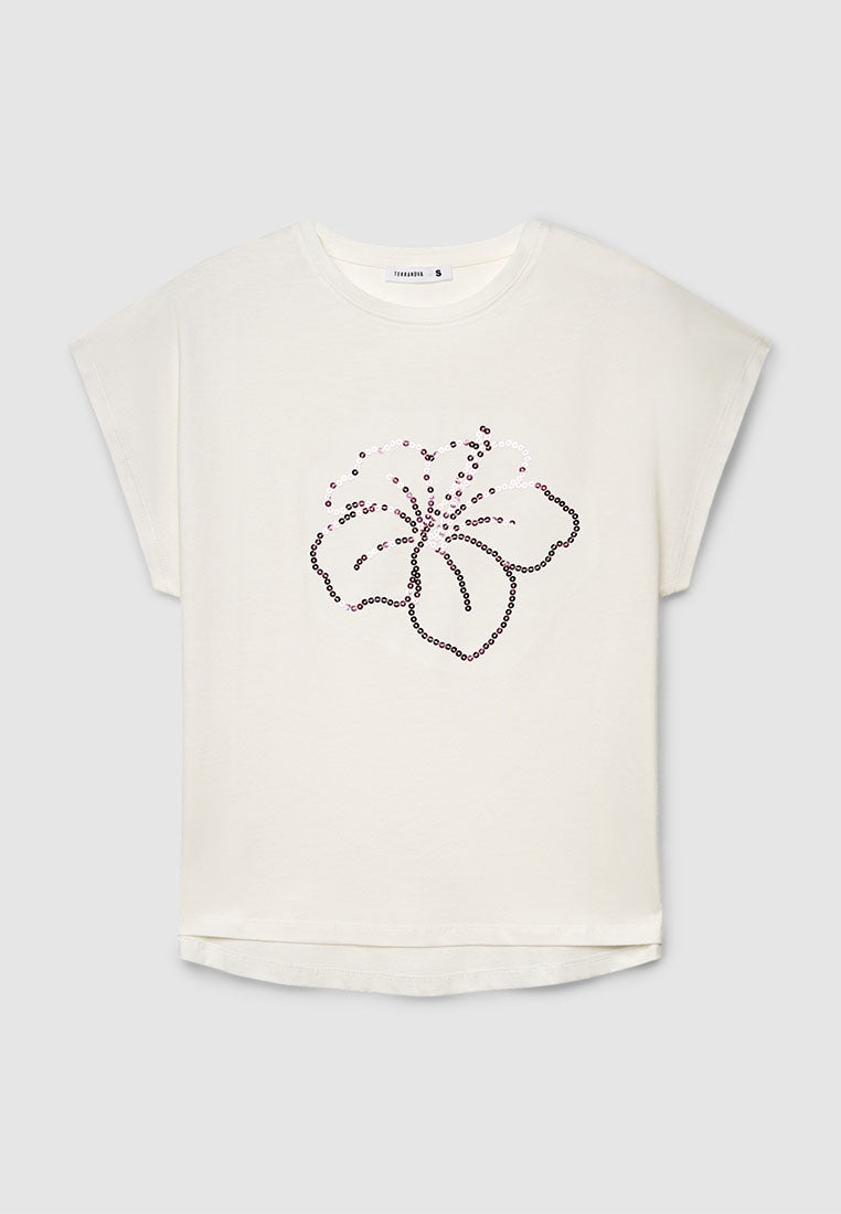 Women's Hibiscus Floral Sequin Tee