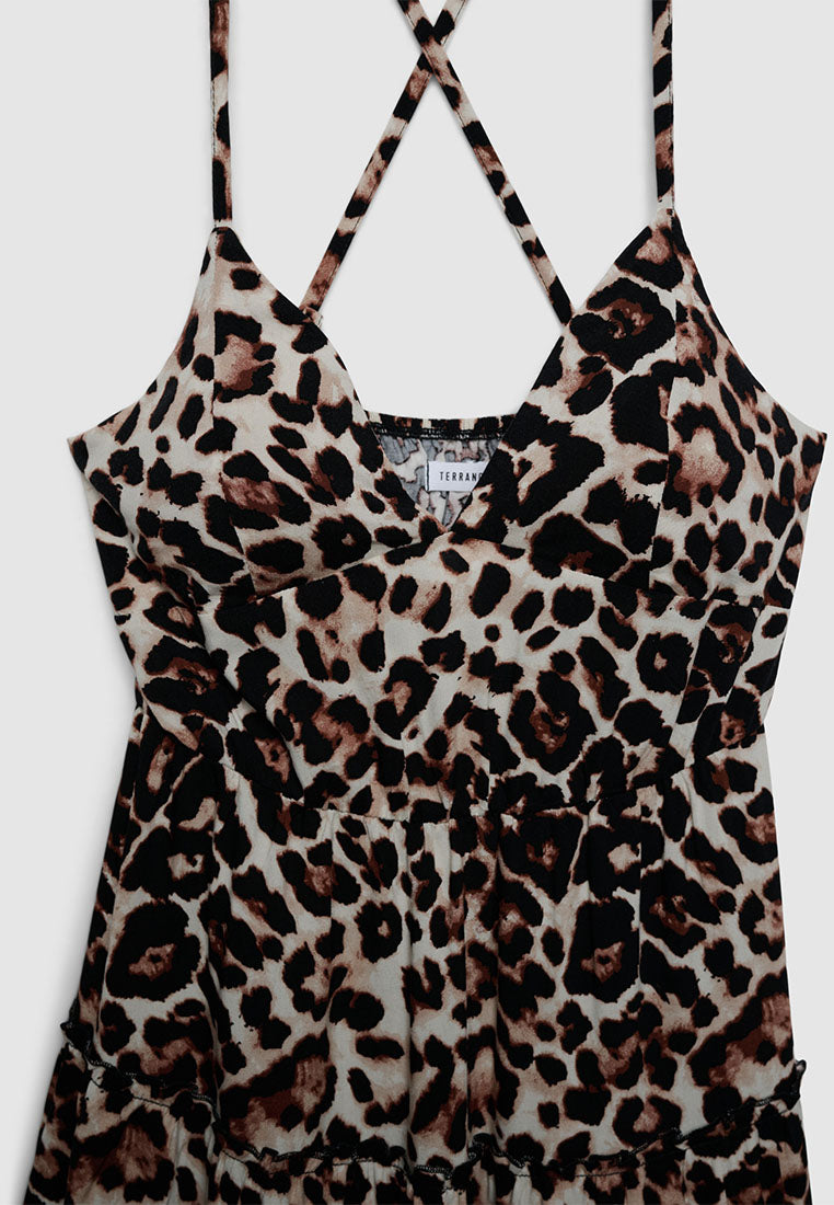 Women's Leopard Print Crisscross Back Mini Dress