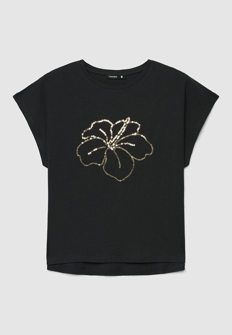 Women's Hibiscus Floral Sequin Tee