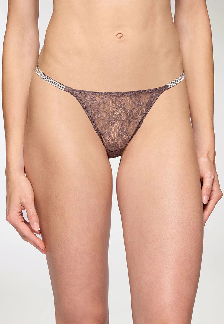 Women's Lace Rhinestone Strap Thong Panties