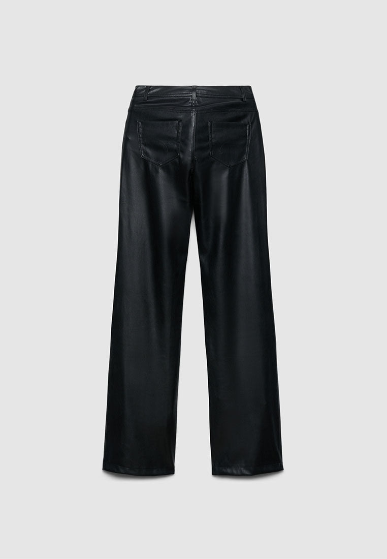 Women's Wide Leg Leather Trousers