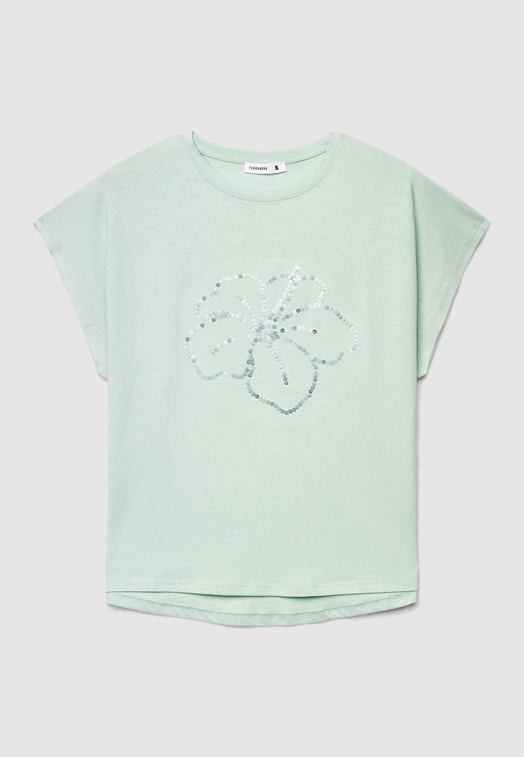 Women's Hibiscus Floral Sequin Tee