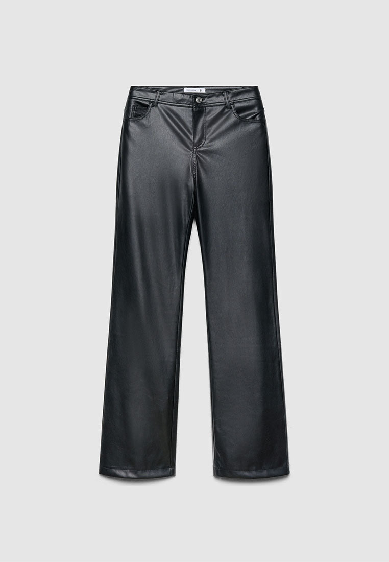 Women's Wide Leg Leather Trousers