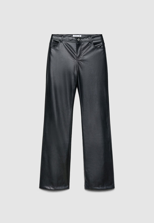 Women's Wide Leg Leather Trousers