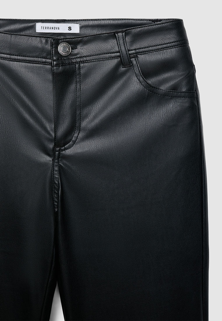 Women's Wide Leg Leather Trousers