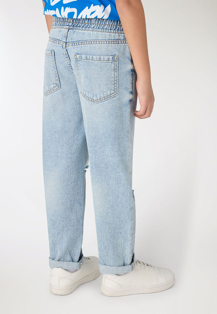 Ripped Drawstring Jogger Jeans for Boys