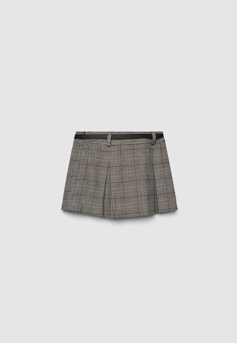 Women's Checkered pleated skort with belt