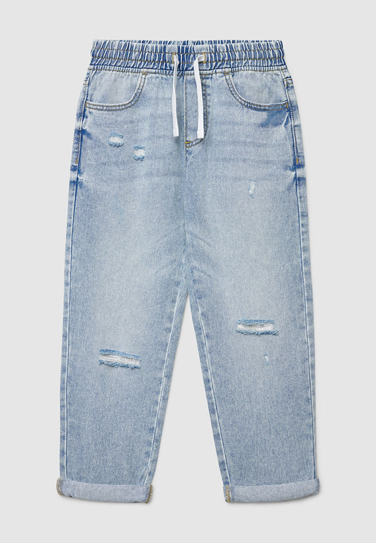 Ripped Drawstring Jogger Jeans for Boys