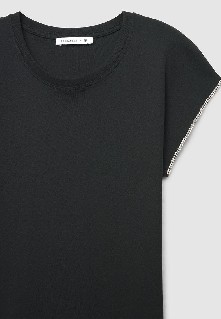 Women's Rhinestone Sleeve T-shirt