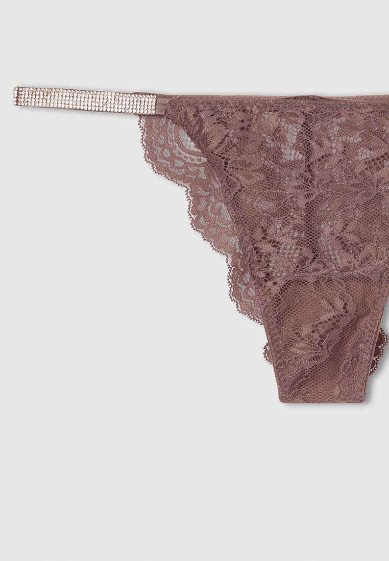 Women's Lace Rhinestone Strap Thong Panties
