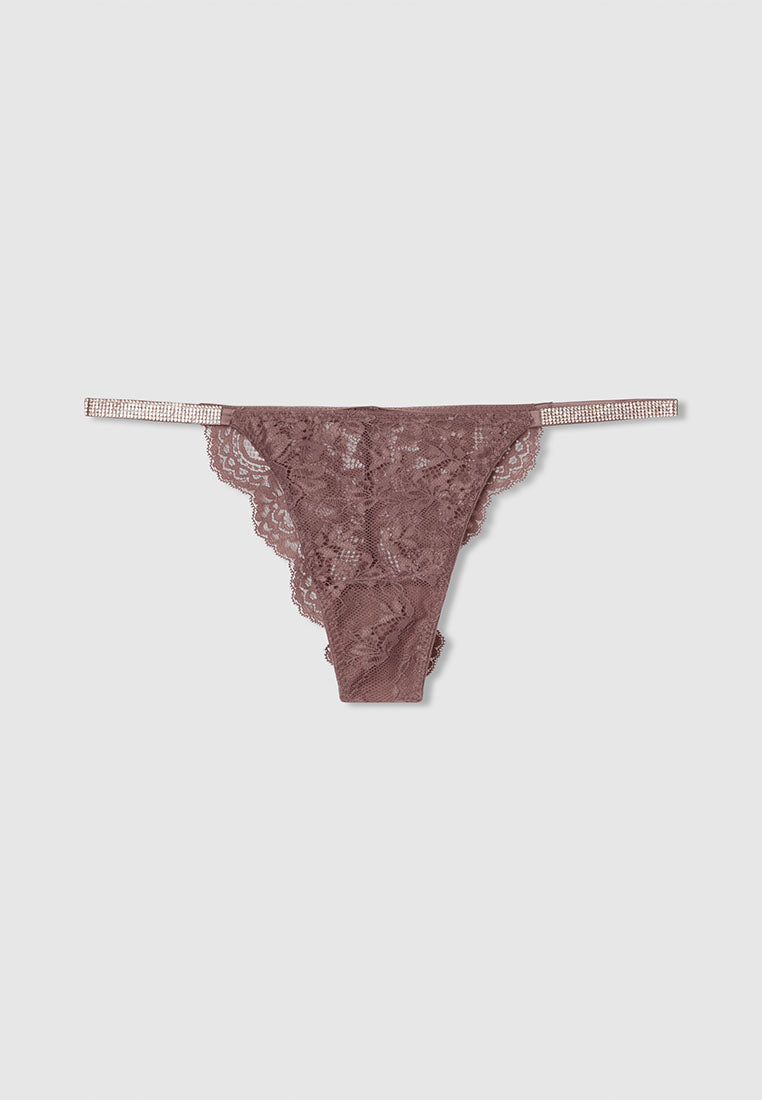 Women's Lace Rhinestone Strap Thong Panties