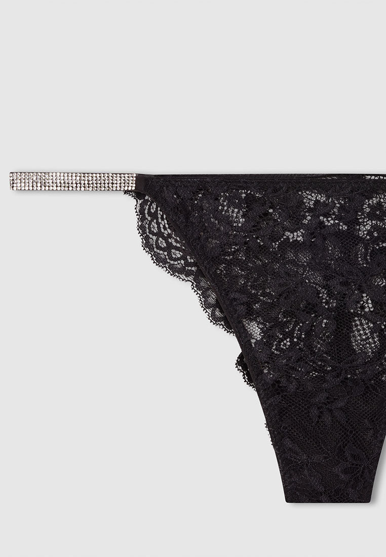 Women's Lace Rhinestone Strap Thong Panties
