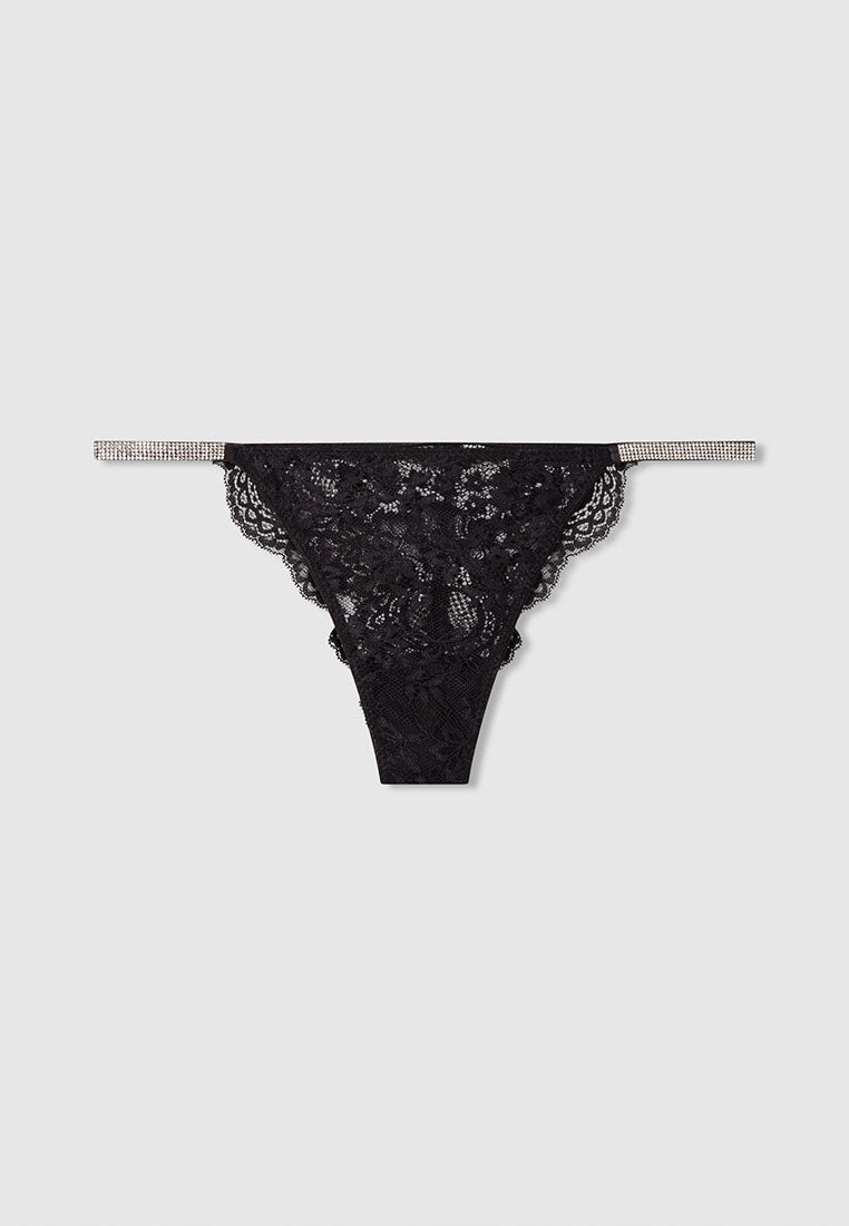Women's Lace Rhinestone Strap Thong Panties