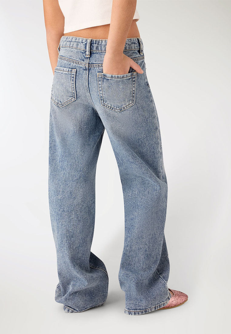 Rhinestone Bow Distressed Jeans for Girls