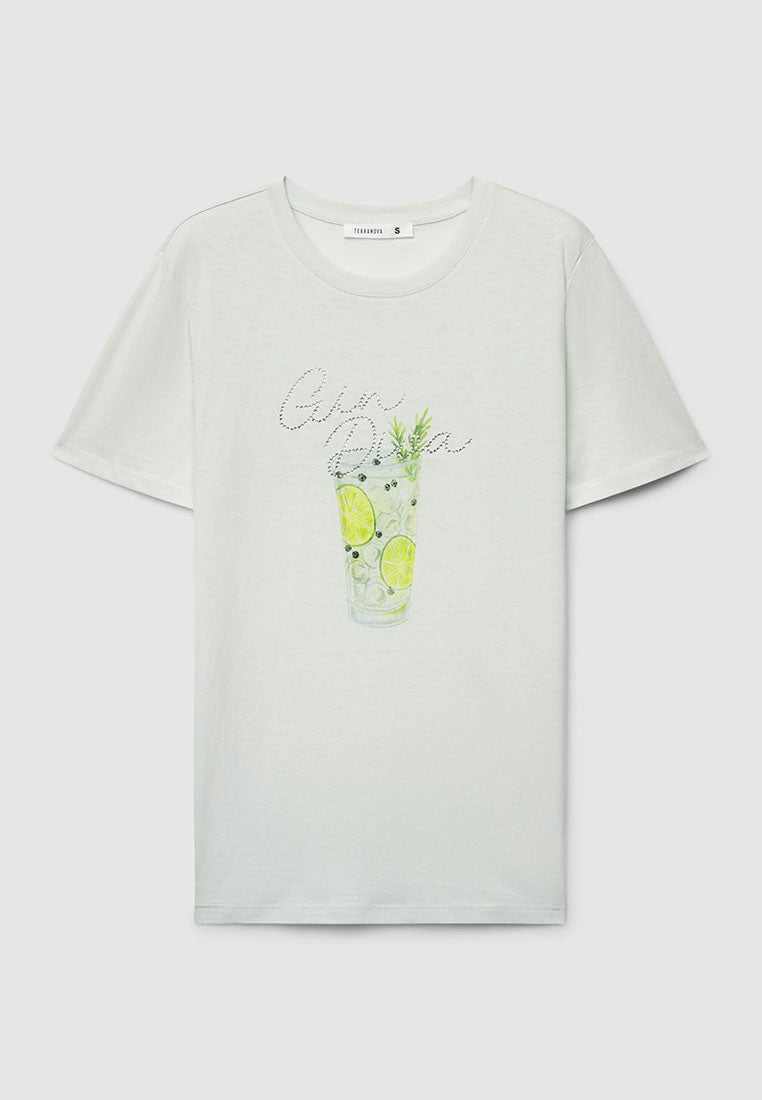 Women's Cocktail-inspired Print Short Sleeved T-shirt