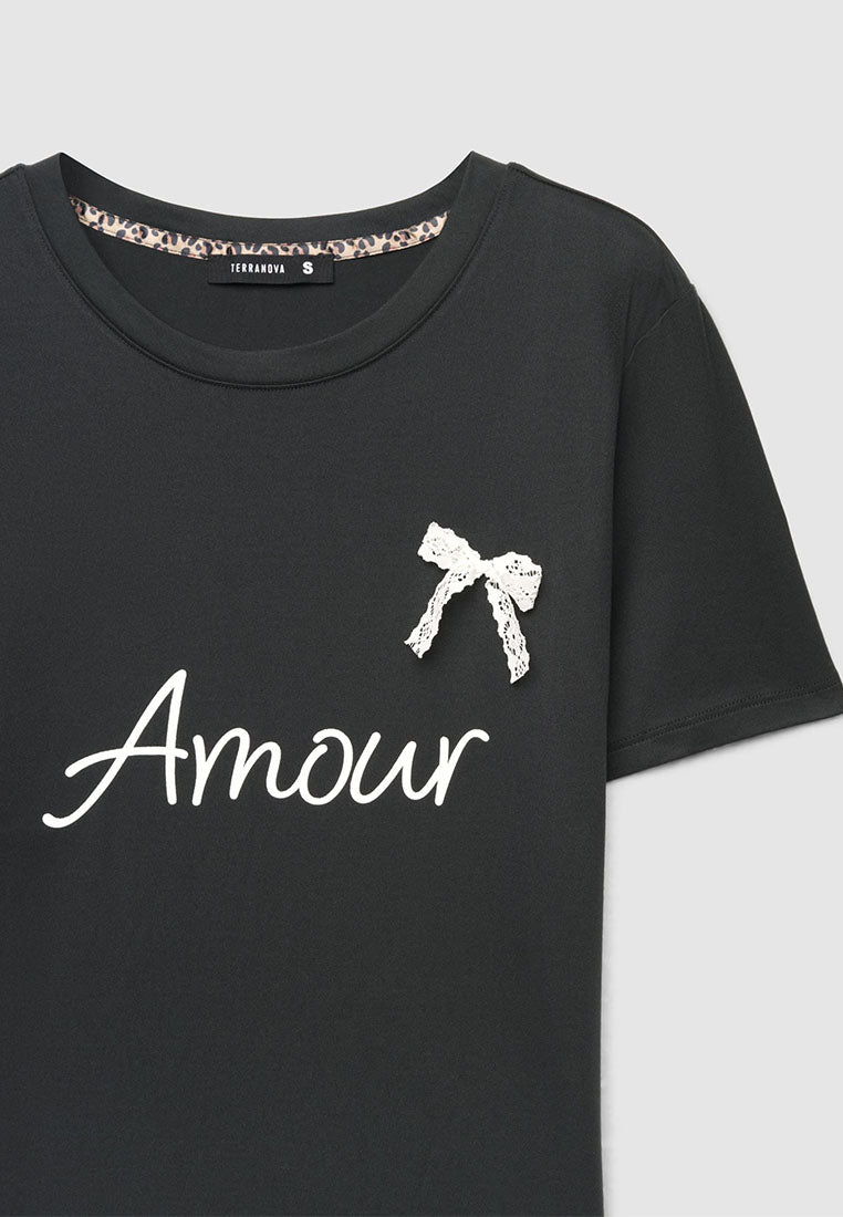 Women's Lace bow Fitted T-shirt