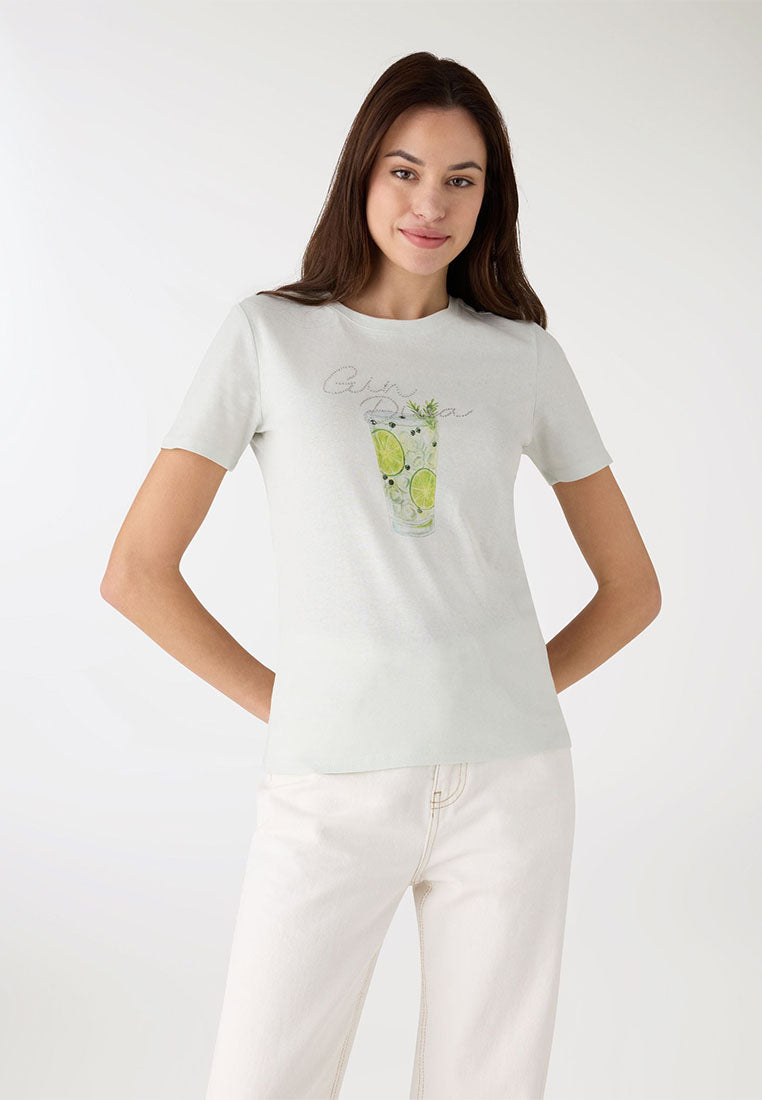 Women's Cocktail-inspired Print Short Sleeved T-shirt