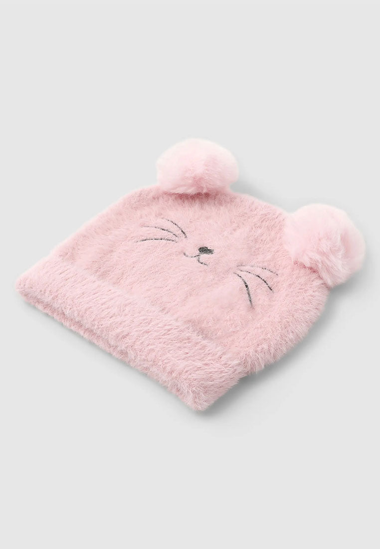 Furry hat with ears and embroidery for Girls
