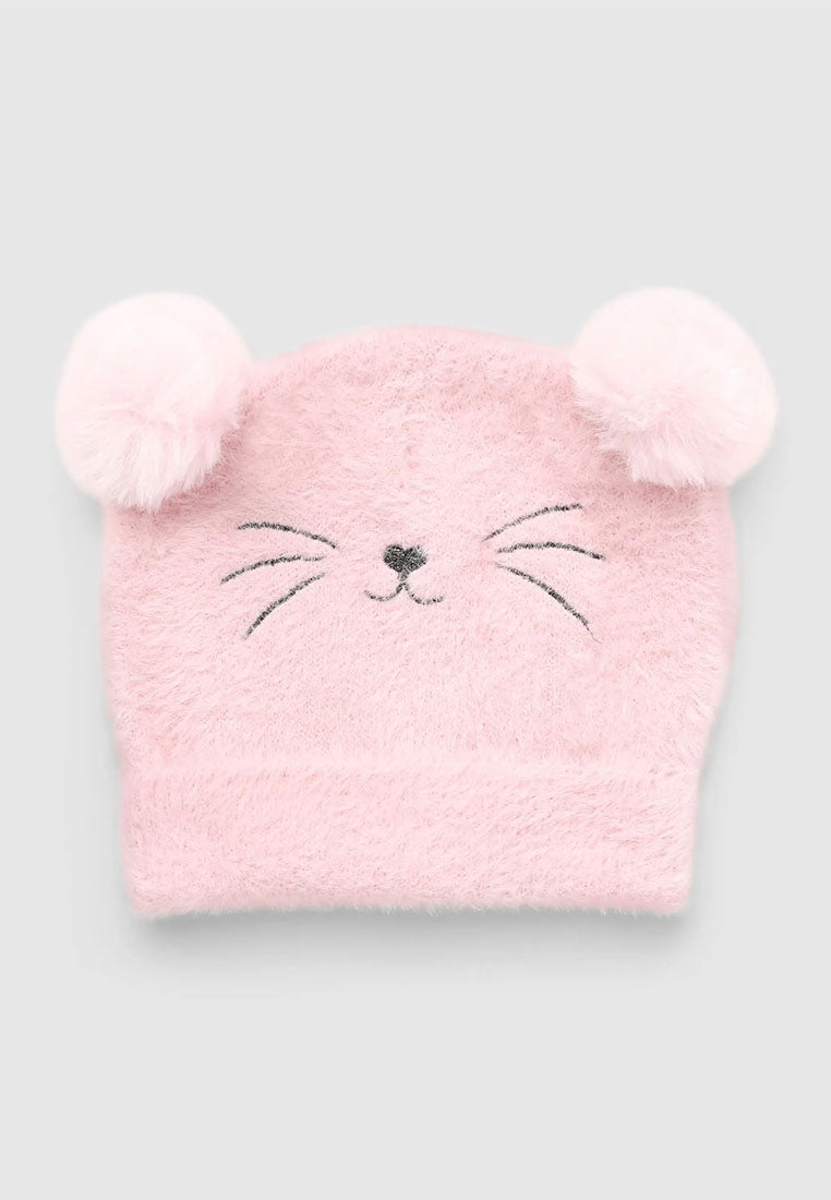 Furry hat with ears and embroidery for Girls