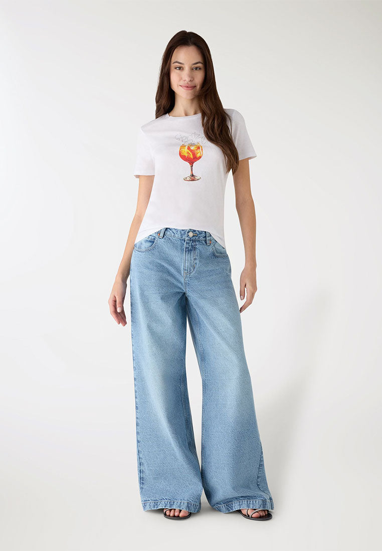 Women's Cocktail-inspired Print Short Sleeved T-shirt