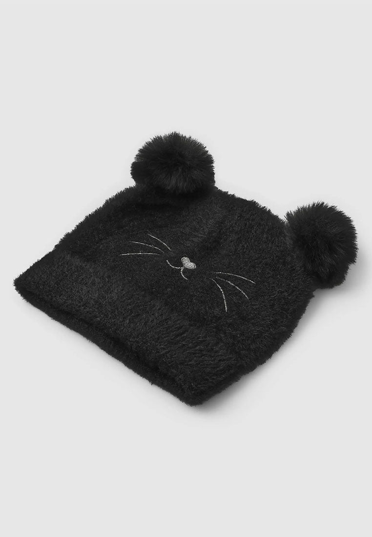 Furry hat with ears and embroidery for Girls