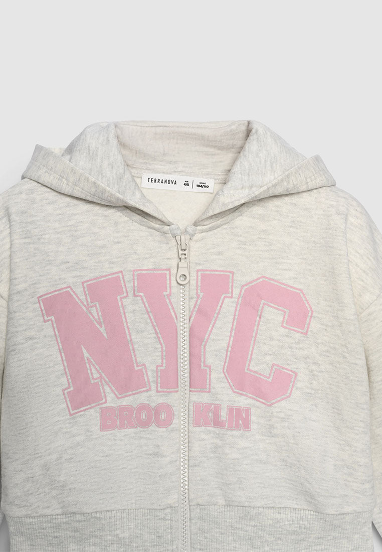 Cropped NYC Graphic Zip-Up Hoodie for Girls