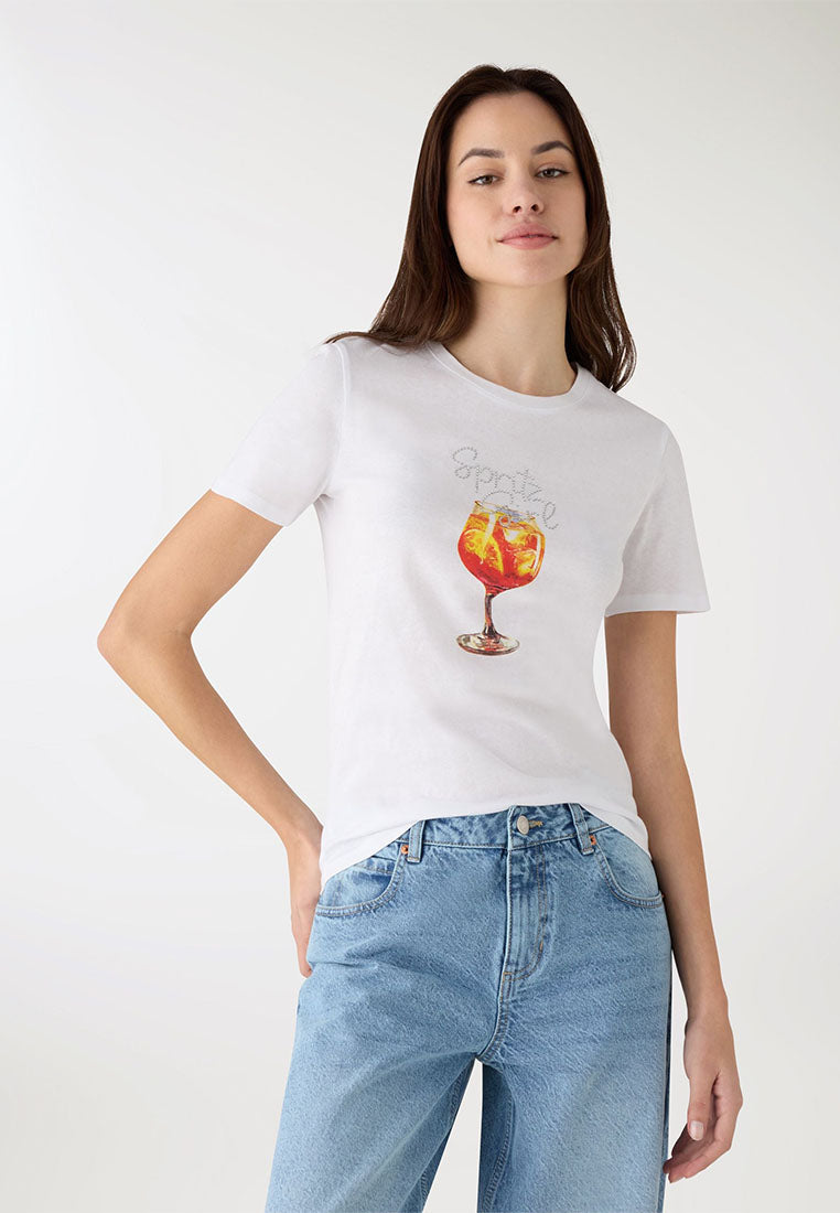 Women's Cocktail-inspired Print Short Sleeved T-shirt