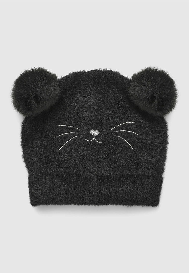 Furry hat with ears and embroidery for Girls