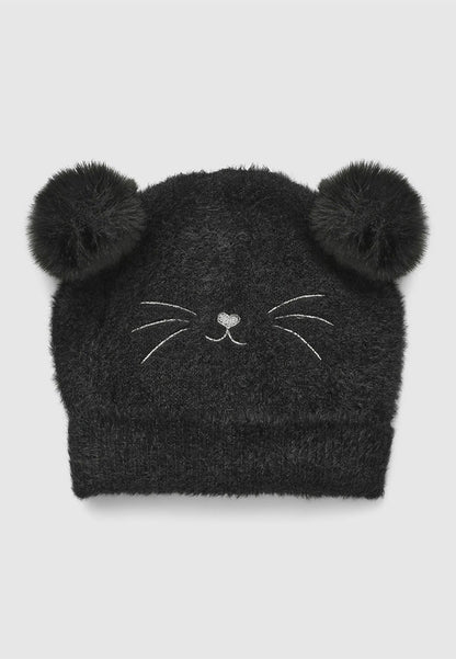 Furry hat with ears and embroidery for Girls