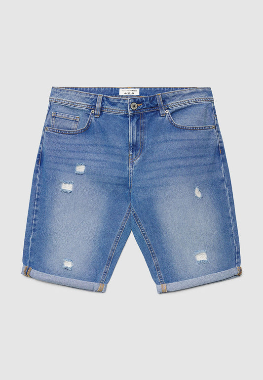 Men's Ripped Cuffed Denim Shorts