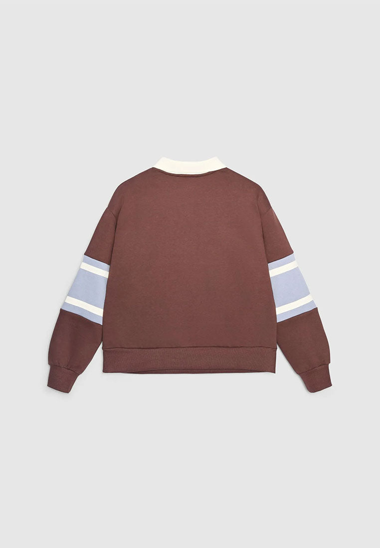 Women's College-Style Striped Polo Sweatshirt