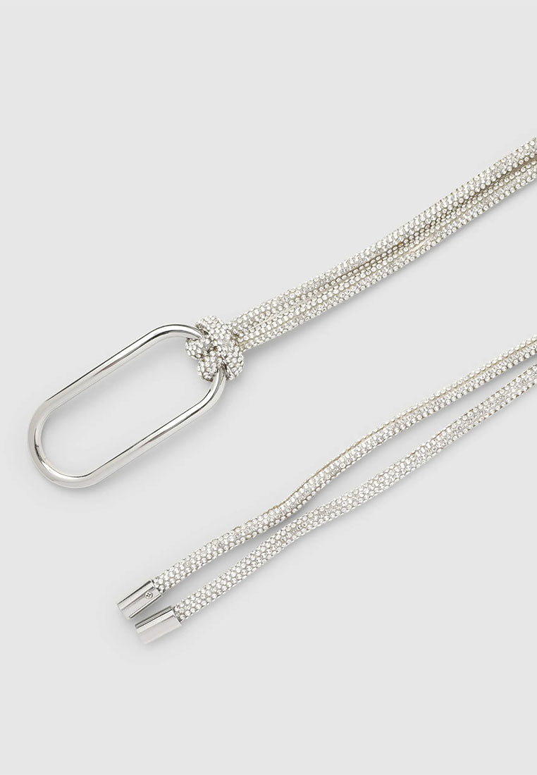 Women's Shiny effect chain belt with ring
