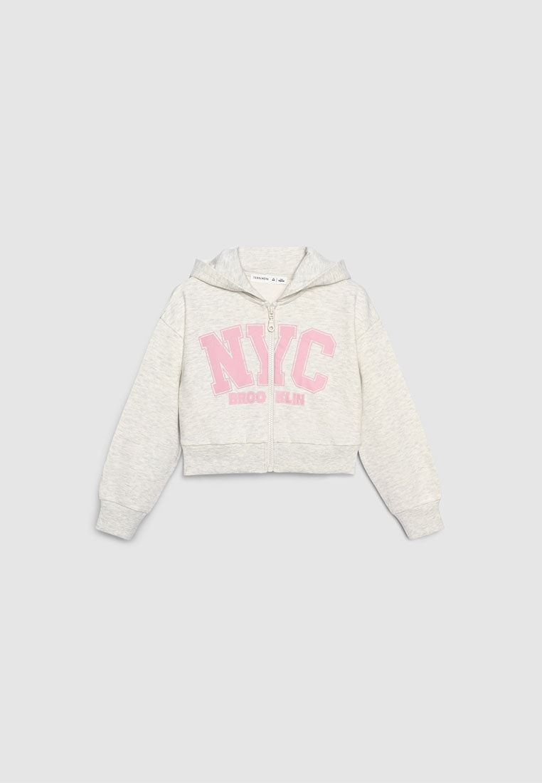 Cropped NYC Graphic Zip-Up Hoodie for Girls