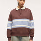 Women's College-Style Striped Polo Sweatshirt