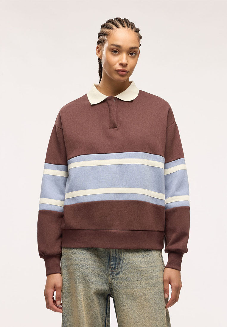 Women's College-Style Striped Polo Sweatshirt