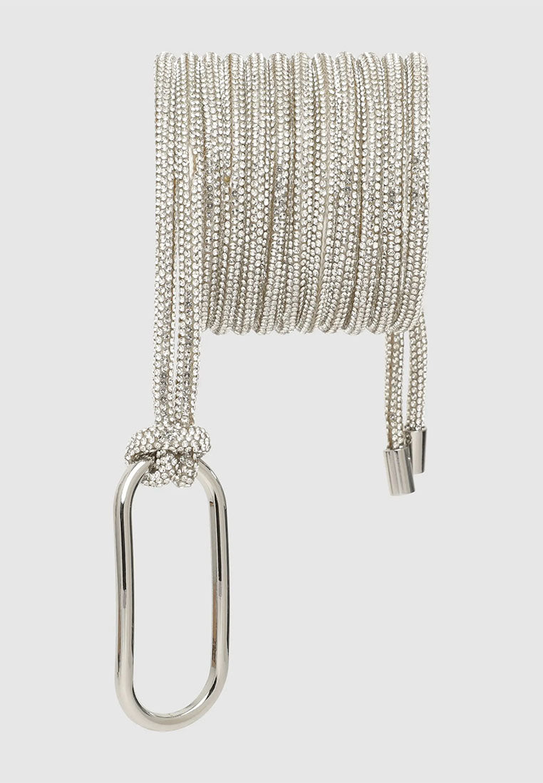 Women's Shiny effect chain belt with ring