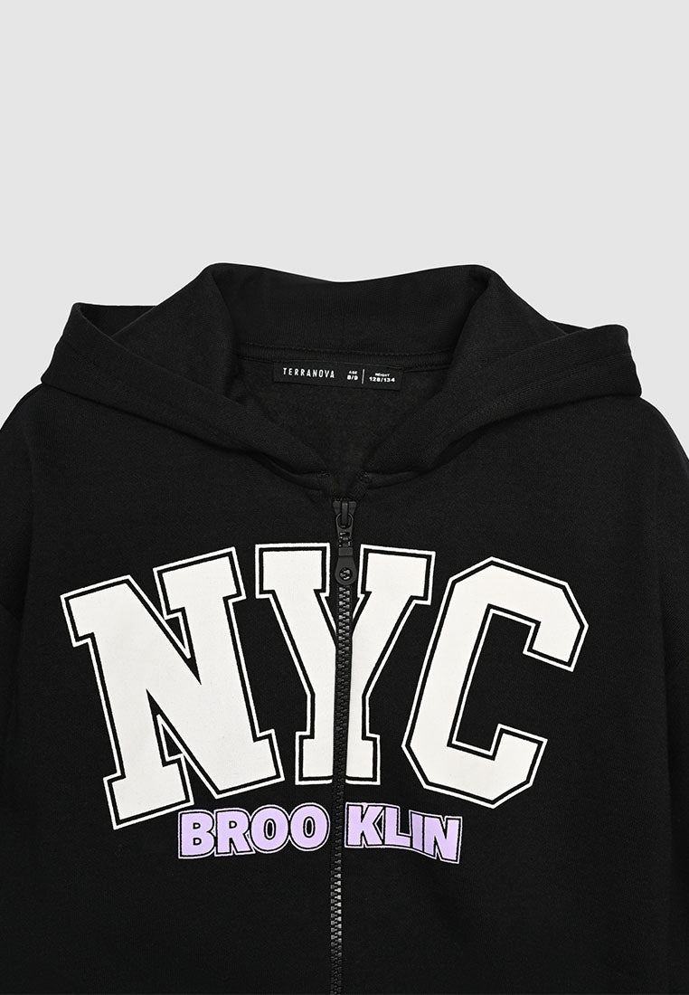 Cropped NYC Graphic Zip-Up Hoodie for Girls