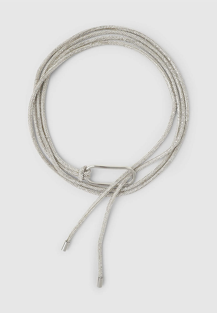 Women's Shiny effect chain belt with ring